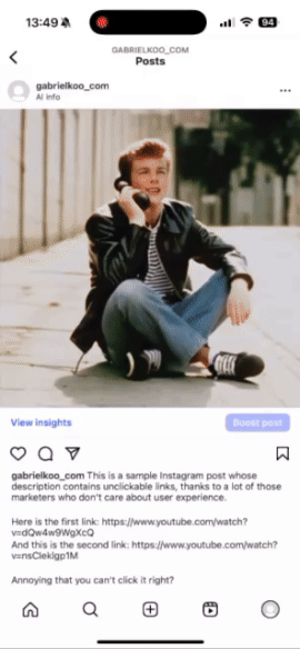 Using Live Text to extract a link in an Instagram post description