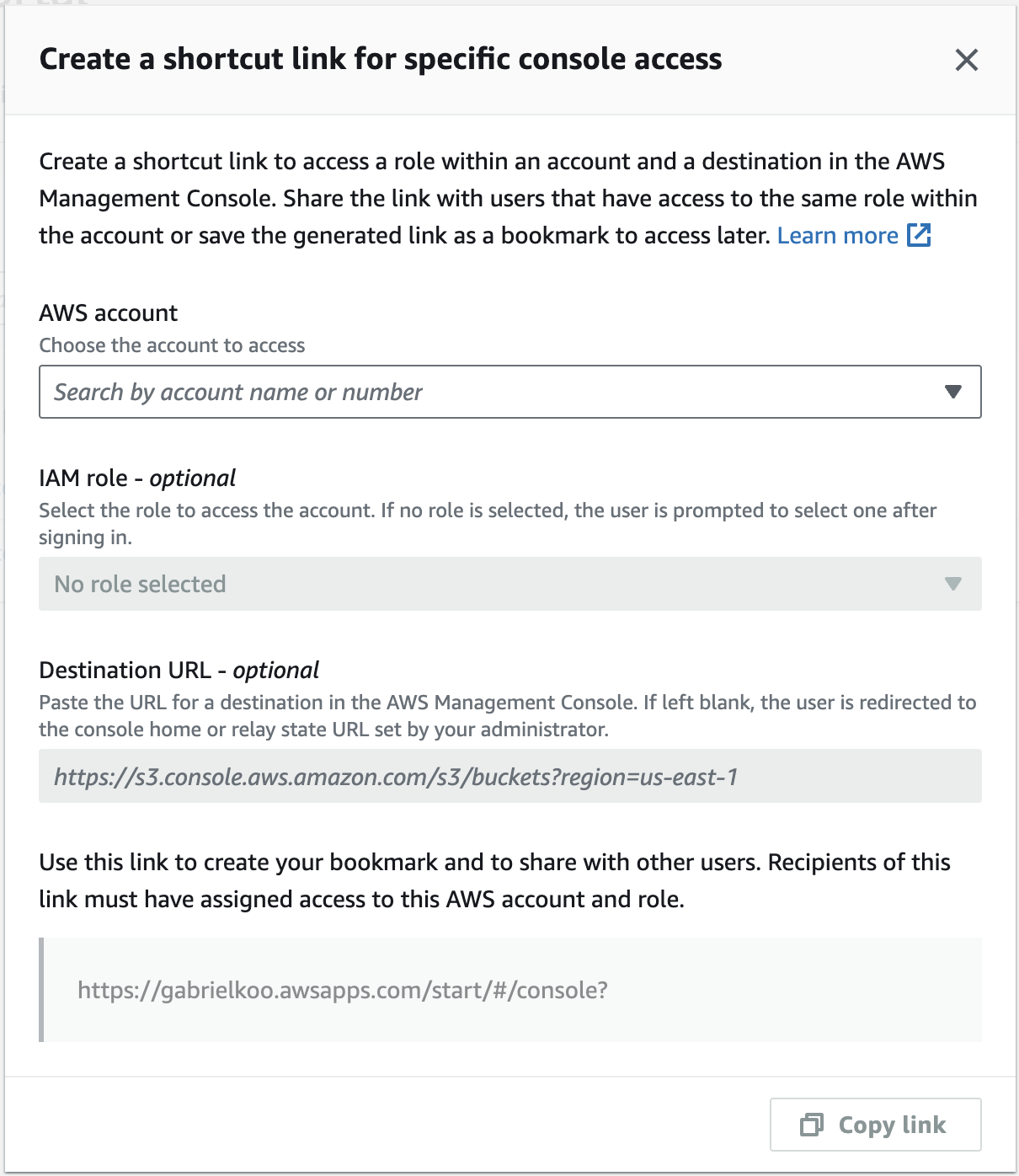New "Create Shortcut" feature of AWS IAM Identity Center