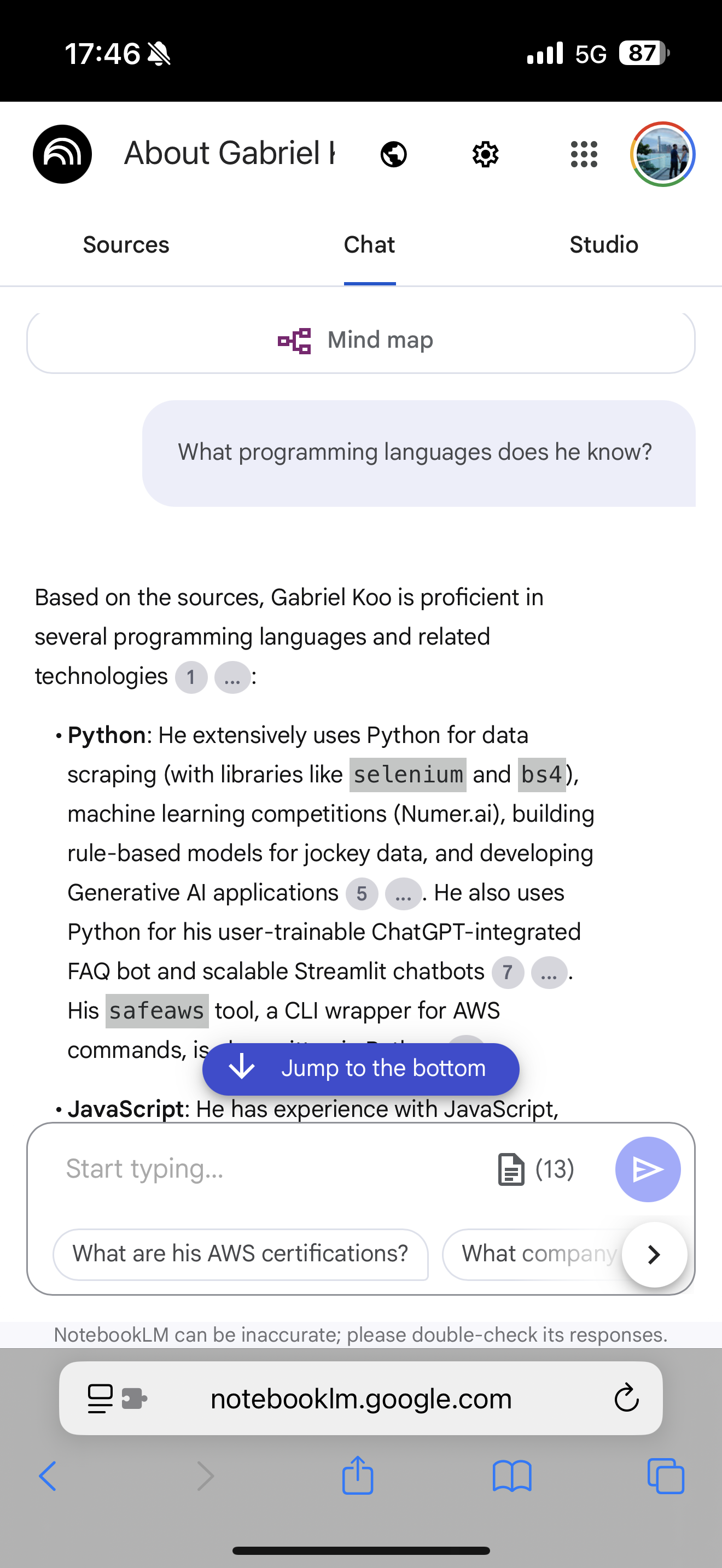 NotebookLM Chat Interface on My Profile